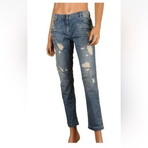 NEW BALMAIN LADIES BLUE DISTRESSED RIPS FRAYS DENIM COTTON JEANS PANTS 30